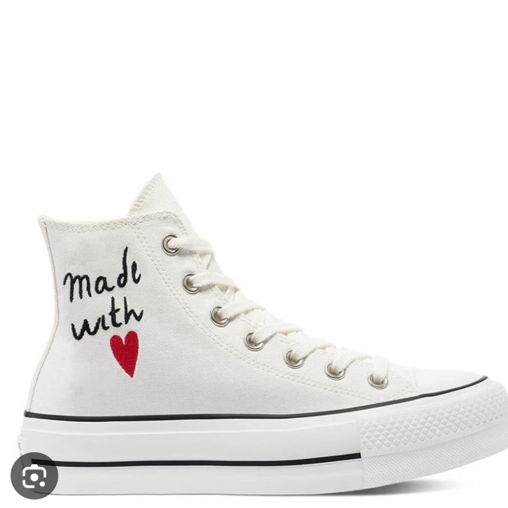 Converse Women's White High-Tops with Red Heart Accent